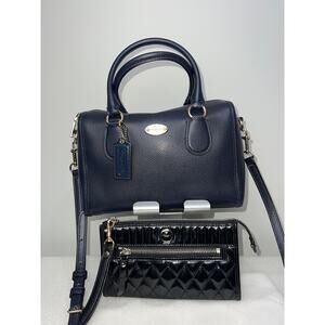 Coach 2-Piece Bundle: Navy Mini Bennett Satchel & Black Patent Wristlet